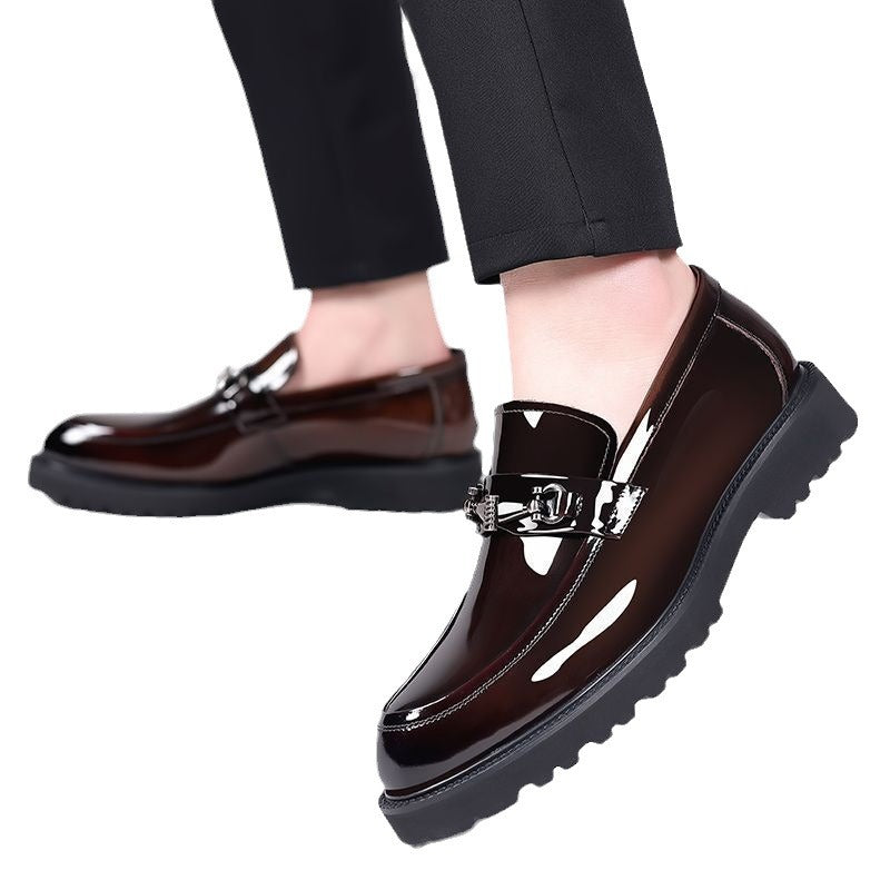 Men's Business Formal Round Head British Patent Suit Leather Shoes