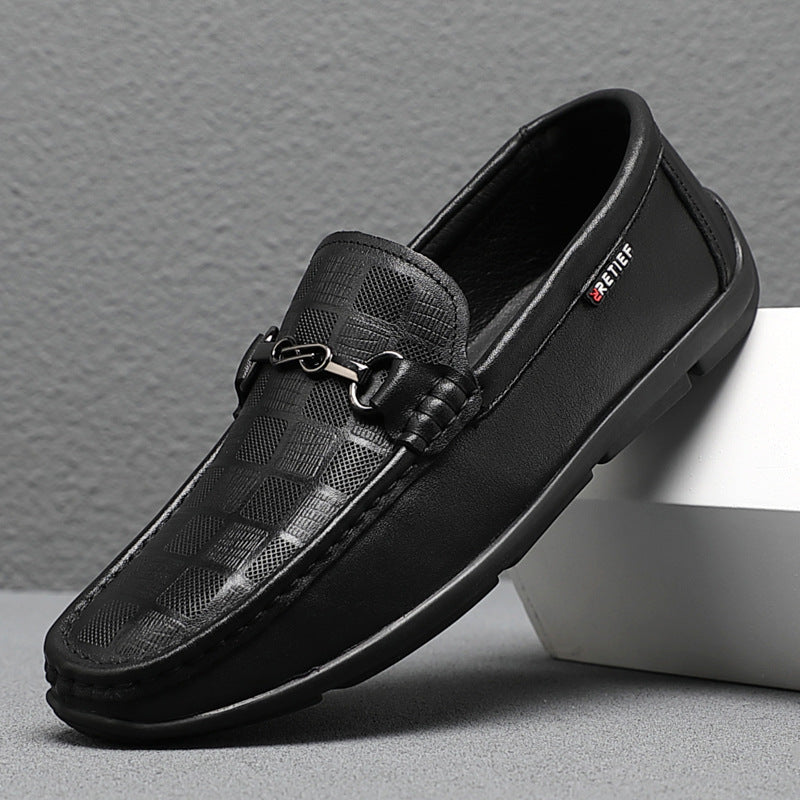 Men's First Layer Cowhide White Slip-on Breathable Leather Shoes