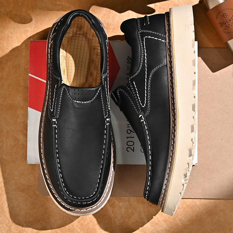 Men's Pedal Large Size Autumn Genuine Retro Platform Men's Casual Leather Shoes