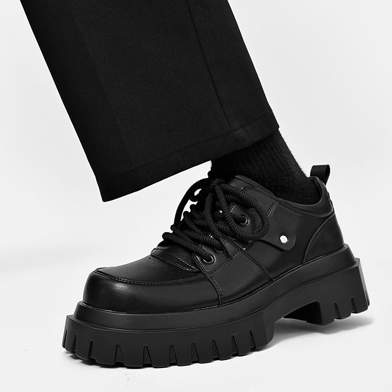 Men's Small Square Toe Advanced Genuine Black Leather Shoes