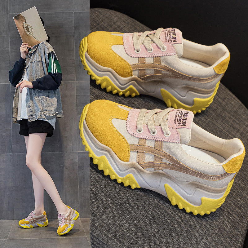 Women's Elevated Genuine Daddy Thick-soled Thin White Casual Shoes