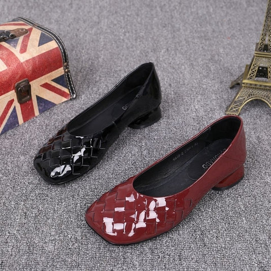 Women's Chunky Low-cut Square Toe Low Patent Casual Shoes