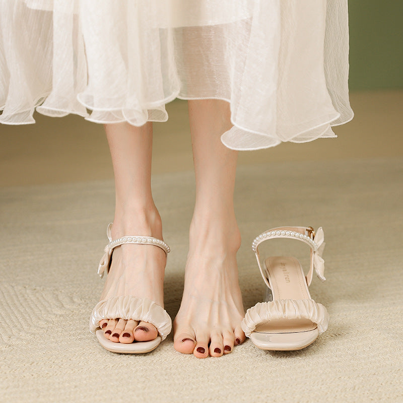 Fairy Style Pearl Bow Strap Transparent Heels