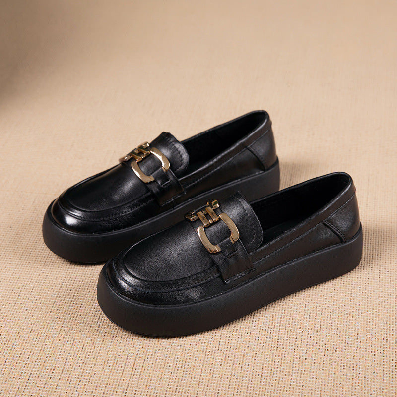 Women's First Layer Cowhide Rubber Flat Bottom Loafers