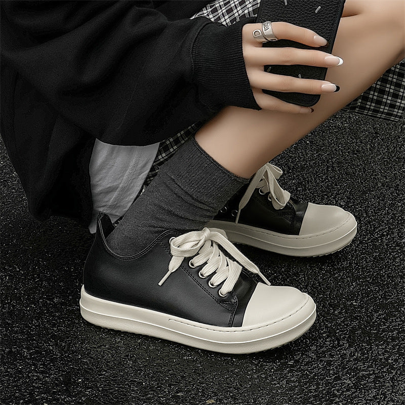 Men's Black Board Height Increasing Couple Commuter Leather Shoes