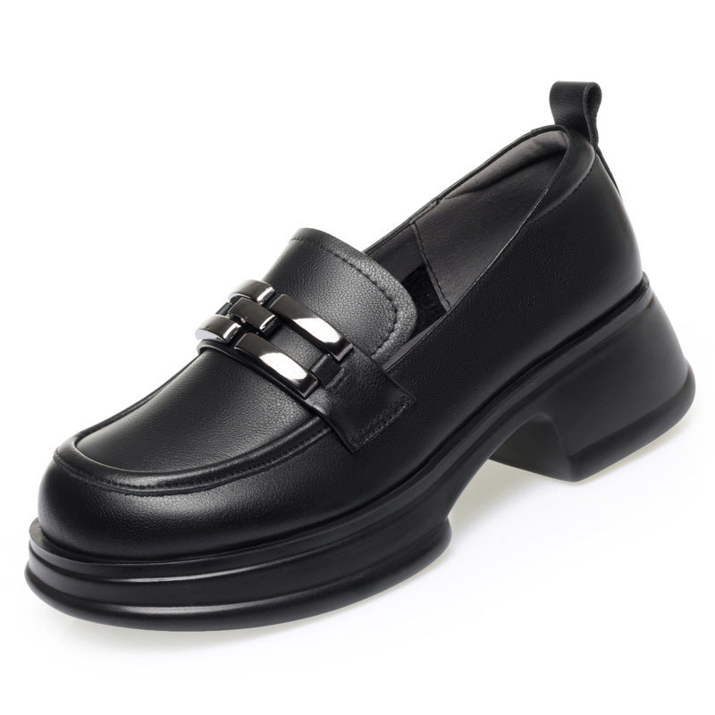 Women's Genuine Platform Round Toe Flat Bottom Soft Slip-on Pumps Loafers