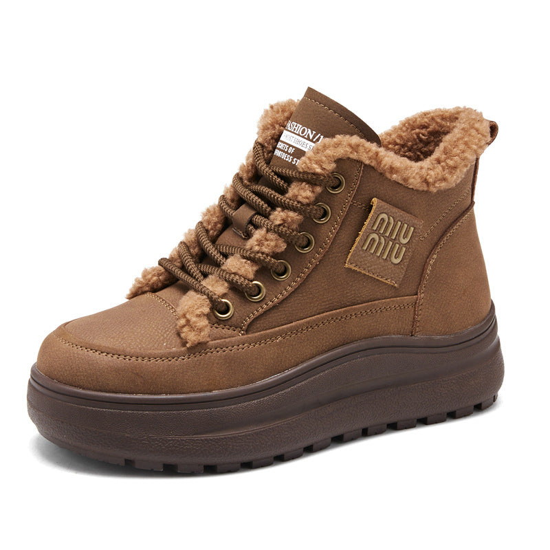 Women's Berber Fleece Warm Martin Fleece-lined Thick Retro Bottom Snow Boots