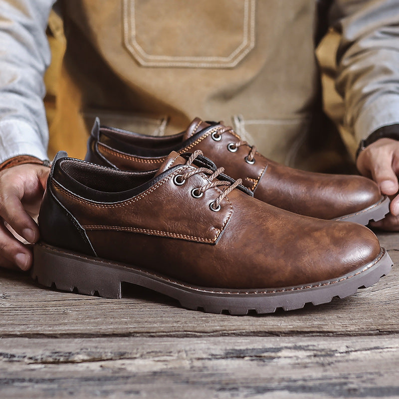Men's Retro Derby Outdoor Clothes British Style Single-layer Leather Shoes