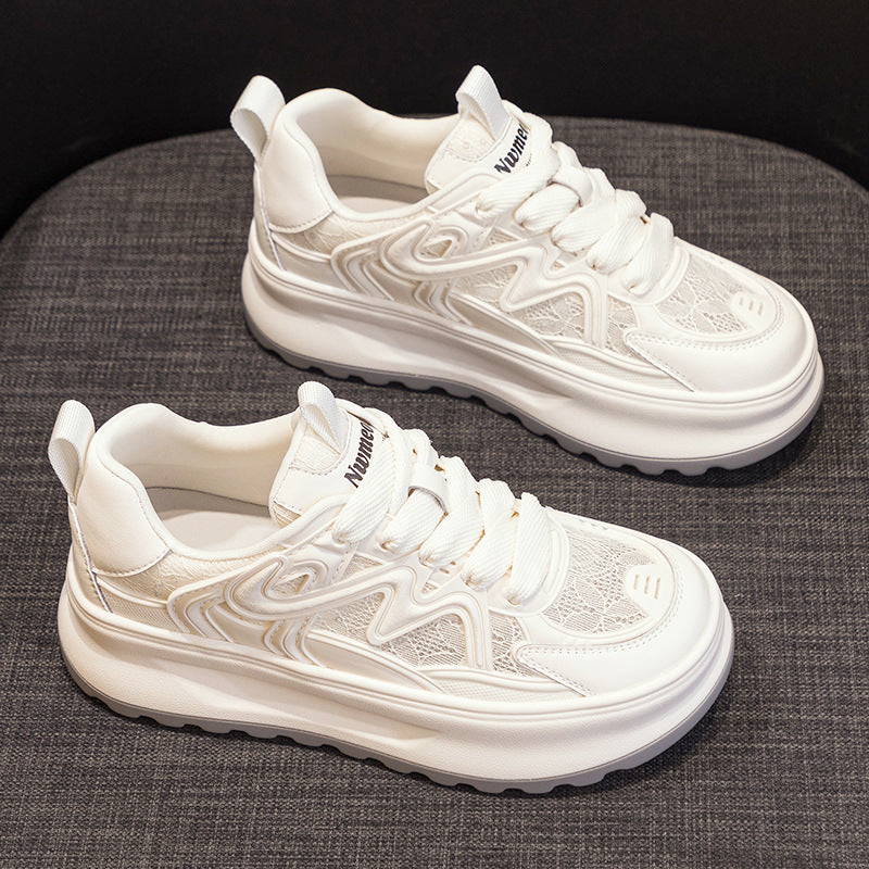 Women's White For Summer Thick Bottom Breathable Sneakers