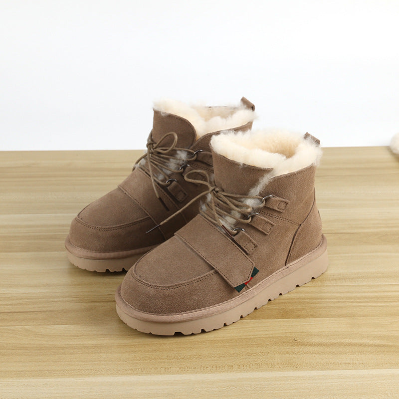 Women's Genuine Wool Winter Sheepskin Fur Cotton Boots