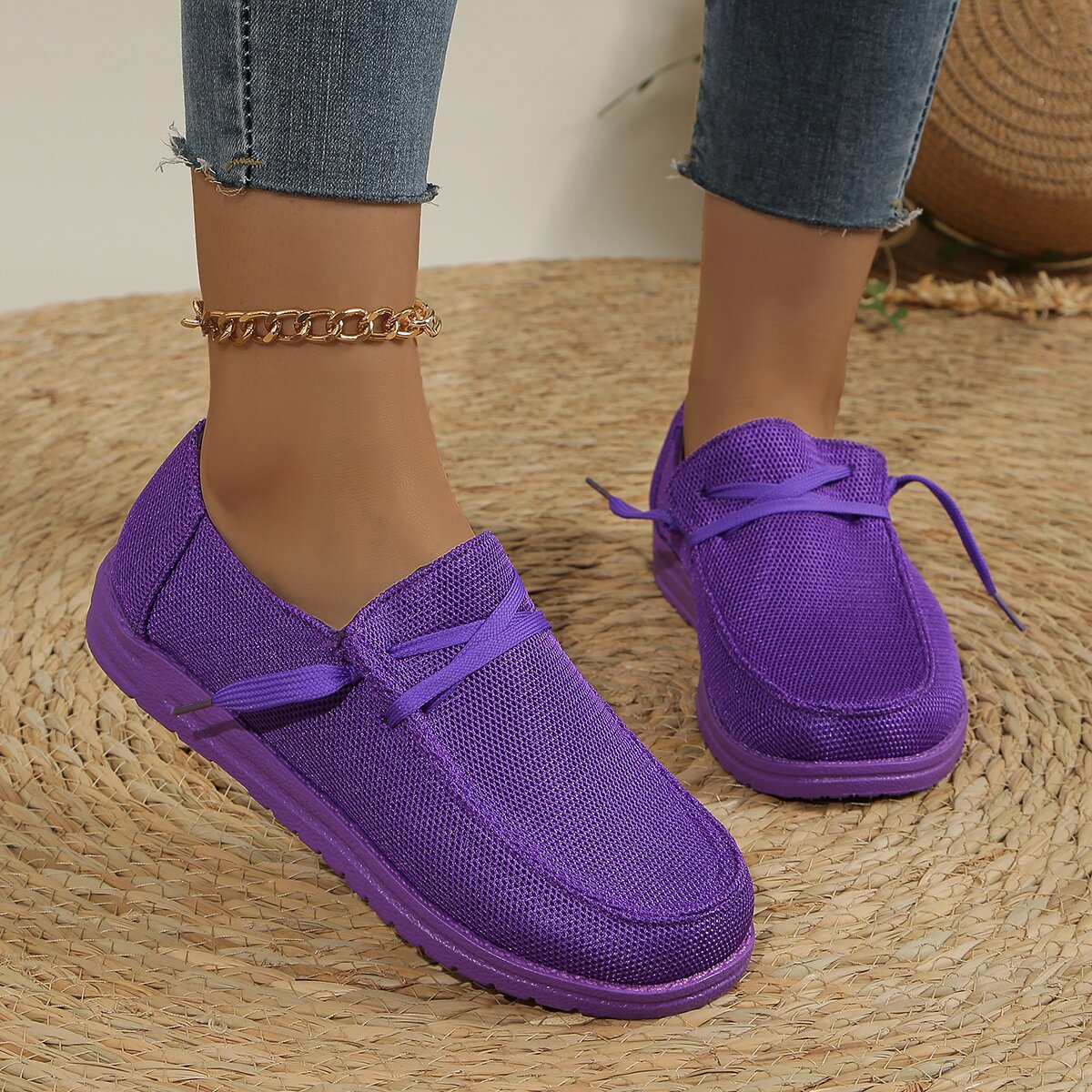 Women's Lace Up Flat Oversized Slip-on Casual Shoes