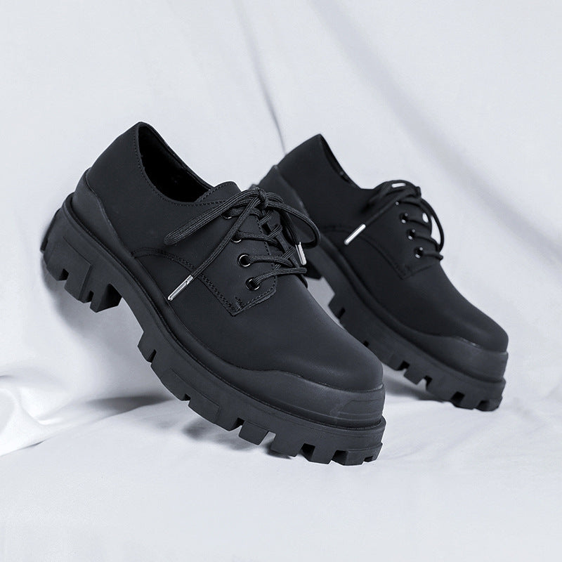 Men's Platform Black Increased Derby Matte Casual Shoes