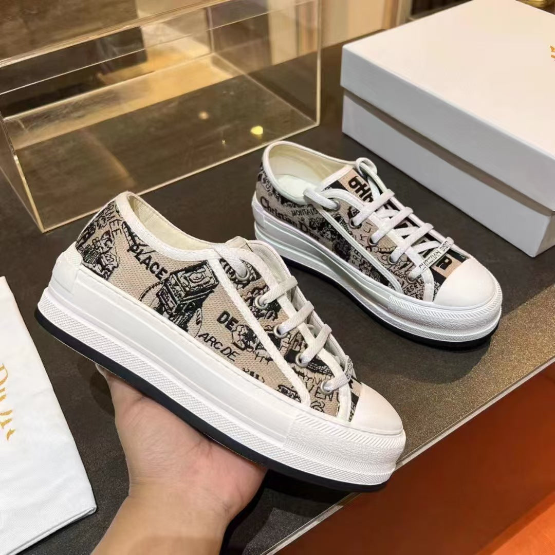 Women's Color Embroidered Platform White Fashionable Comfortable Versatile Casual Shoes