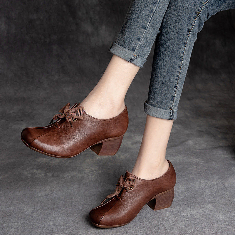 Women's Shu Chunky First Layer Cowhide Lace Casual Shoes