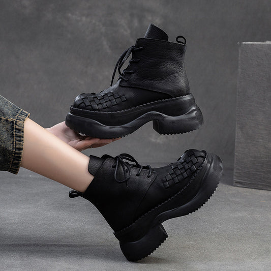 Women's Winter Doll Head Woven Brushed Platform Boots