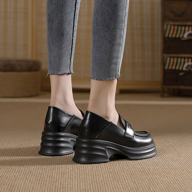 Women's British Style Height Increasing Insole Thin Loafers