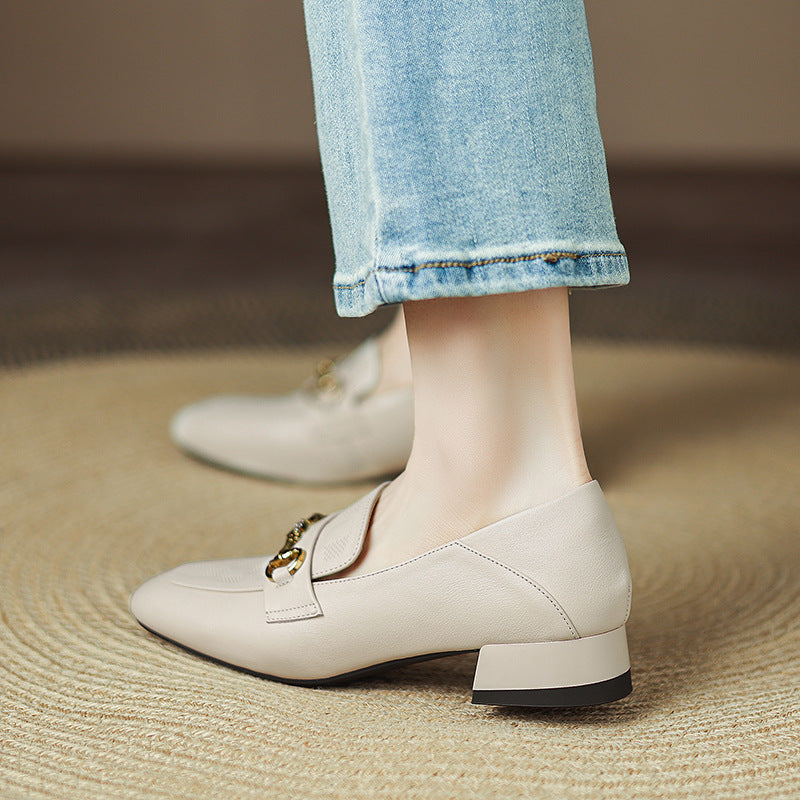 Women's Korean Style Square Toe Metal Fastener Lazy Dual-purpose Loafers