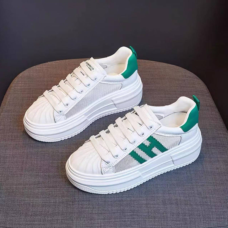 Women's White Thick Bottom Height Increasing Small Casual Shoes