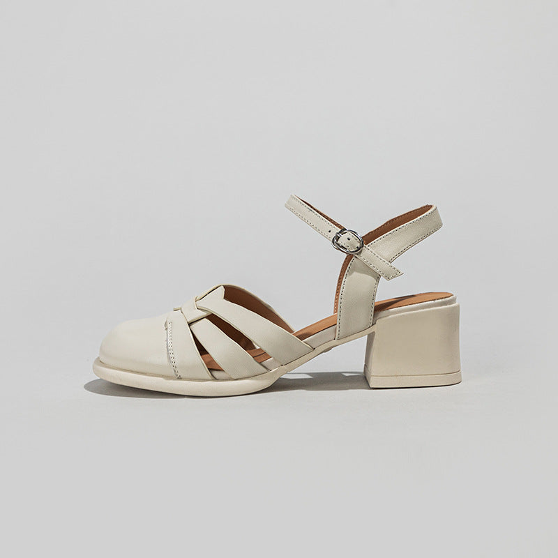 Women's Mid Weaving Hollow Closed Toe Mom Sandals