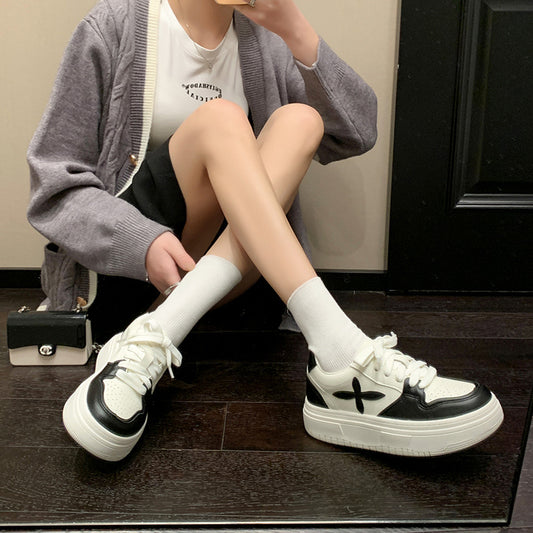 Women's Comfortable Raise The Bottom Cowhide Spring Muffin Mid Authentic Leather Shoes