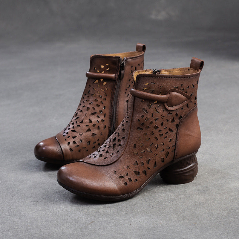 Women's Hollow Martin First Layer Cowhide Retro Heels
