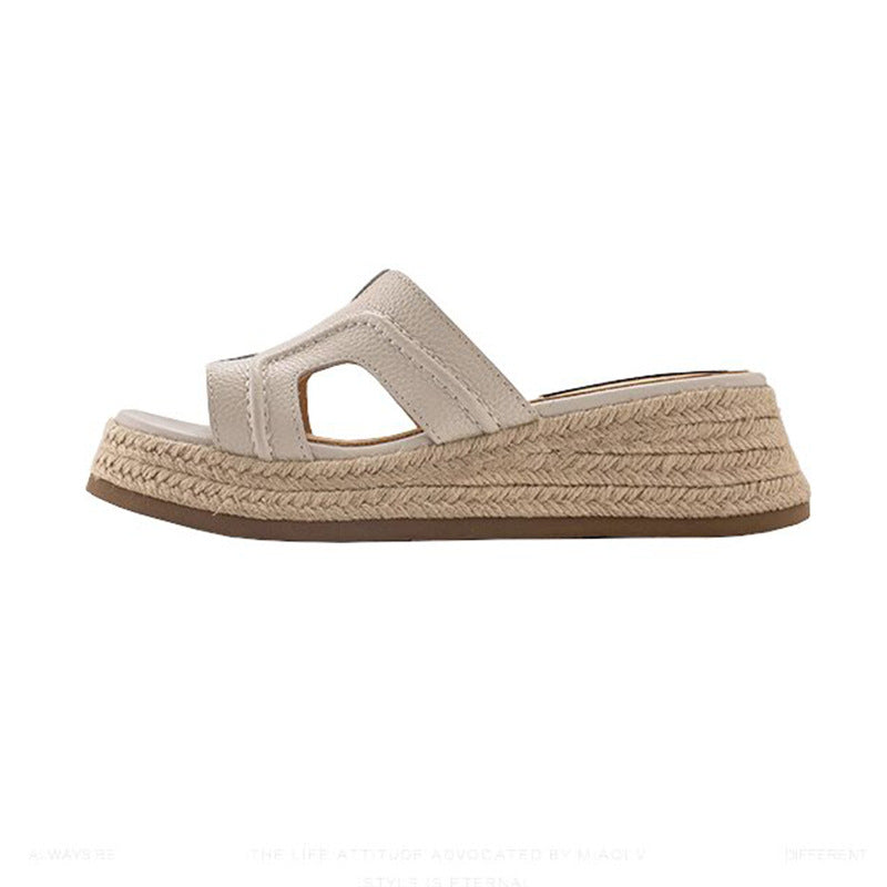 Women's Platform Summer Outdoor Straw High Wedge Slippers