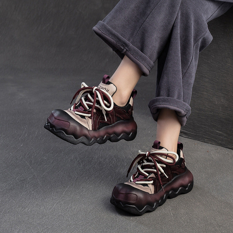 Women's Style Thick Bottom Color Matching Breathable Clunky Casual Shoes