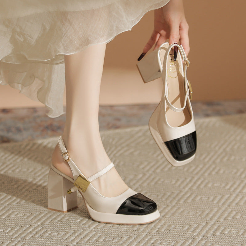 Women's Mary Jane Low-cut Classic Color Matching Heels