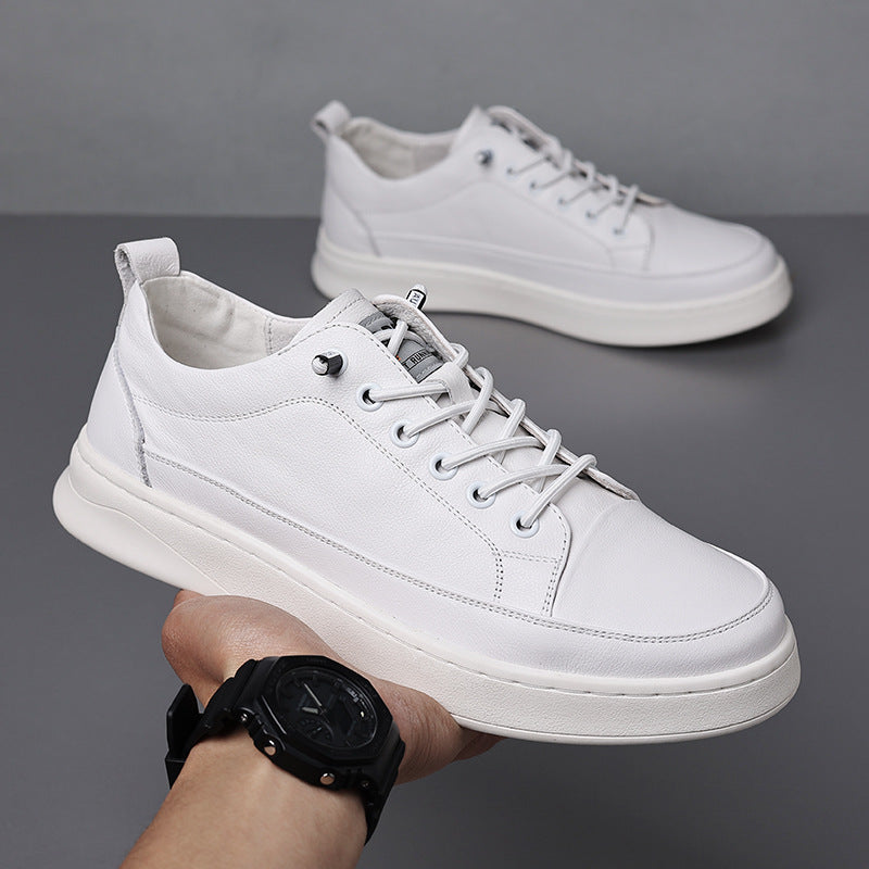 Men's White Top Layer Cowhide Versatile Fashion Sneakers
