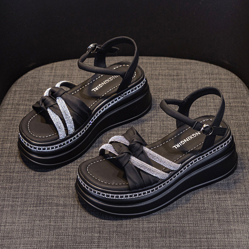 Women's Increasing Insole Rhinestone Summer Burst Board Sandals