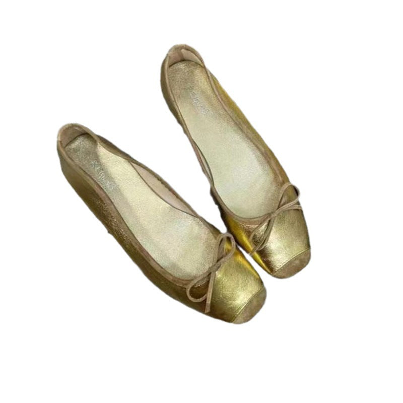 Women's Ballet Genuine French Style Retro Flat Bottom Square Head Casual Shoes