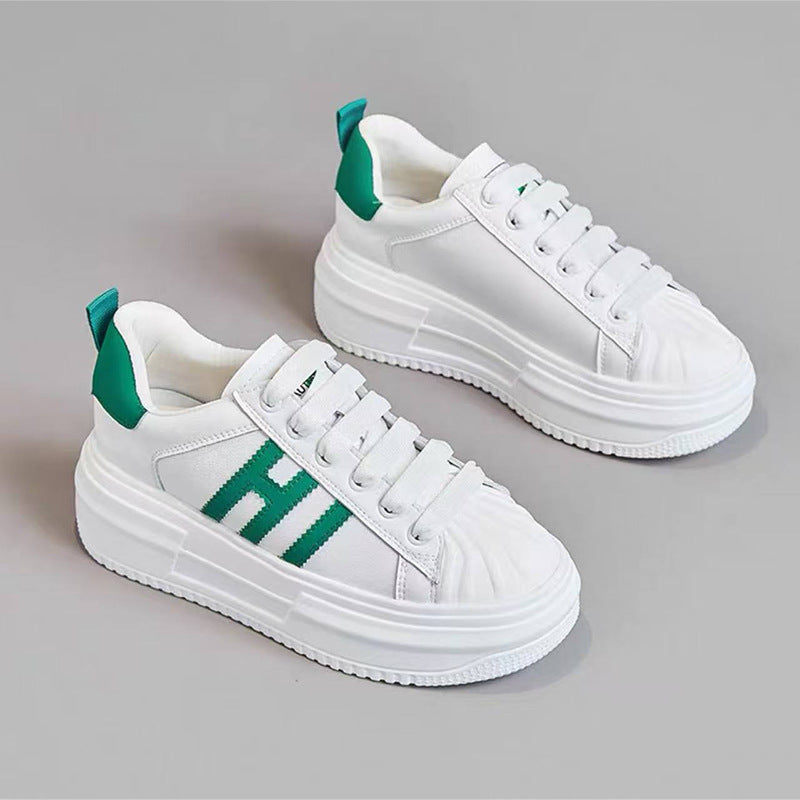 Women's White Thick Bottom Height Increasing Small Casual Shoes