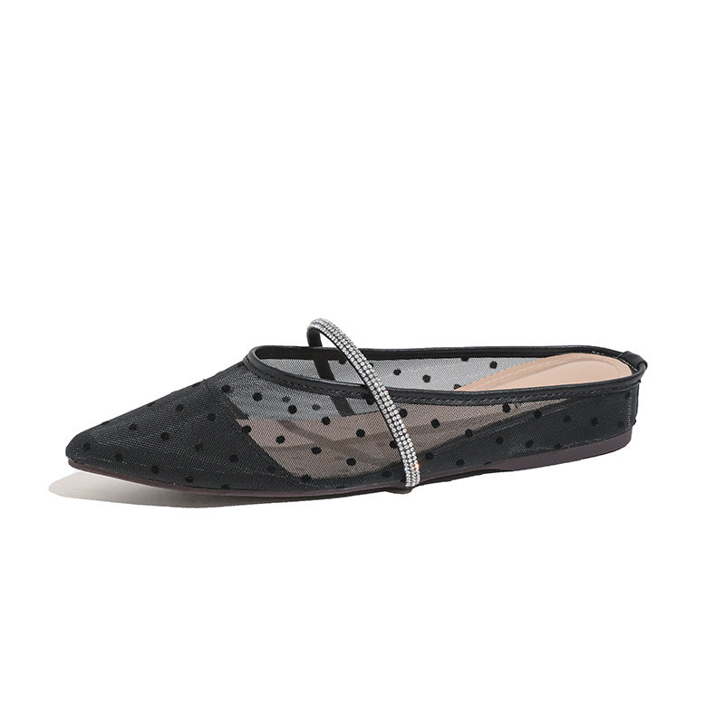 Breathable Mesh Surface Rhinestone Closed Toe Slippers