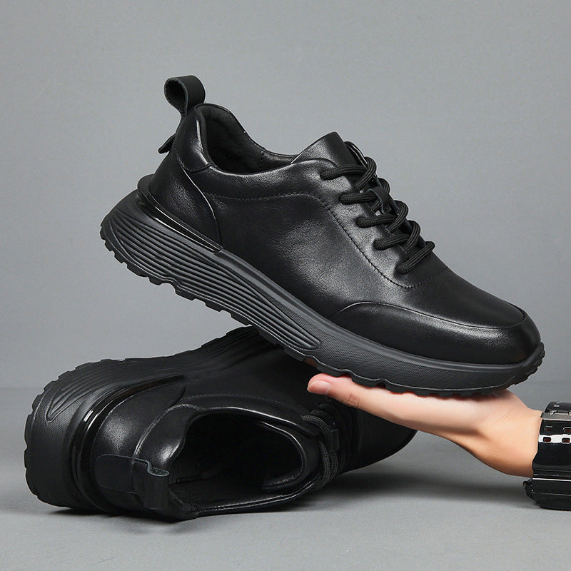 Men's Autumn First Layer Cowhide Trendy Platform Sneakers