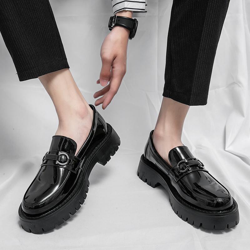 Men's Green Less One Pedal Platform Height Leather Shoes