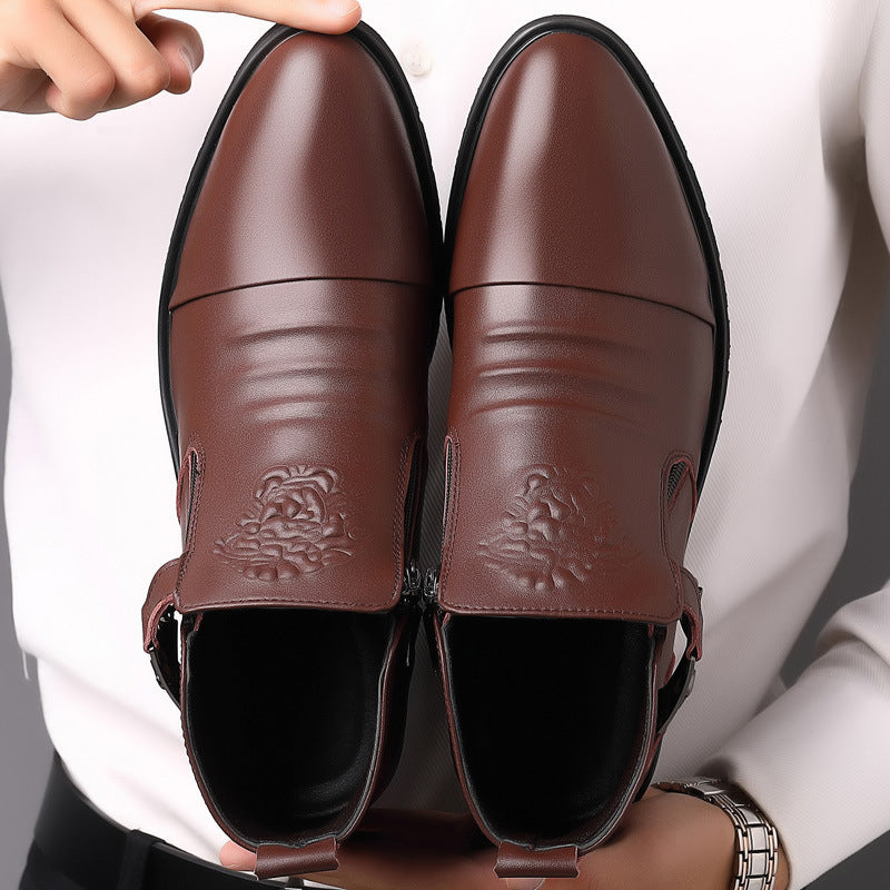Men's Autumn Slip-on Cowhide Side Zipper Plus Boots