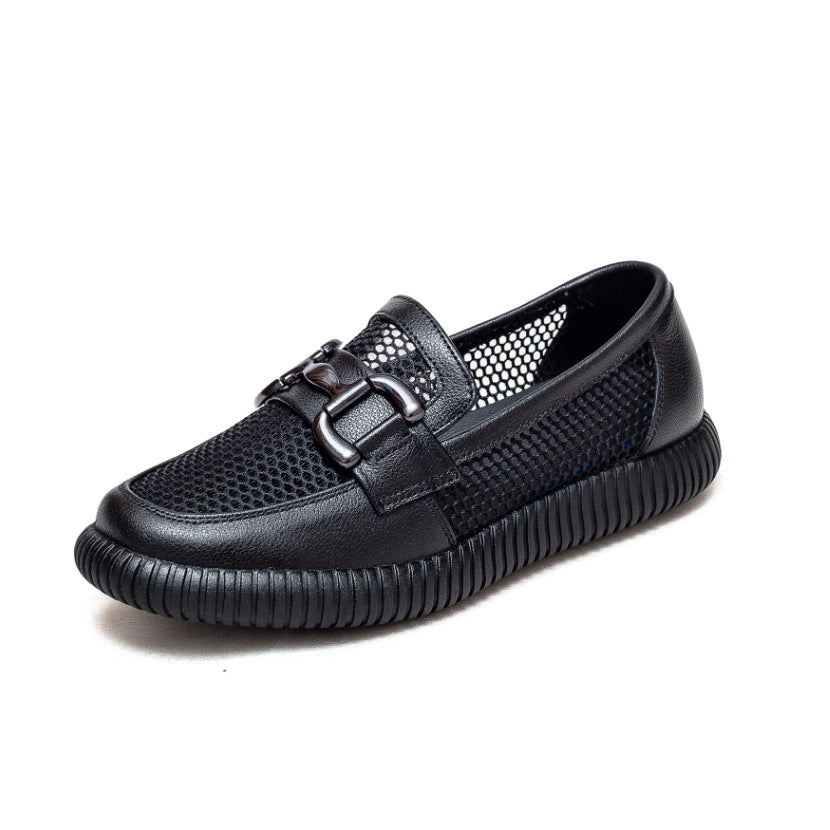 Women's Layer Cowhide Hollow Slip-on Breathable Pumps Loafers