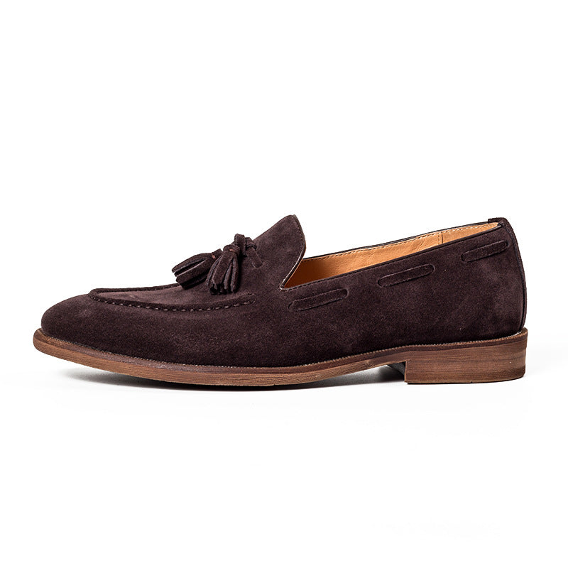 Men's Matte Brown Round Head Leisure Slip Leather Shoes