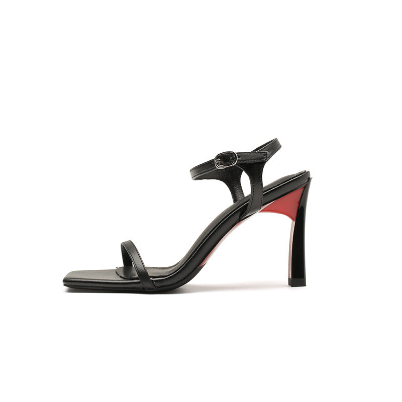 French Simple Black Square Toe Stiletto Heels