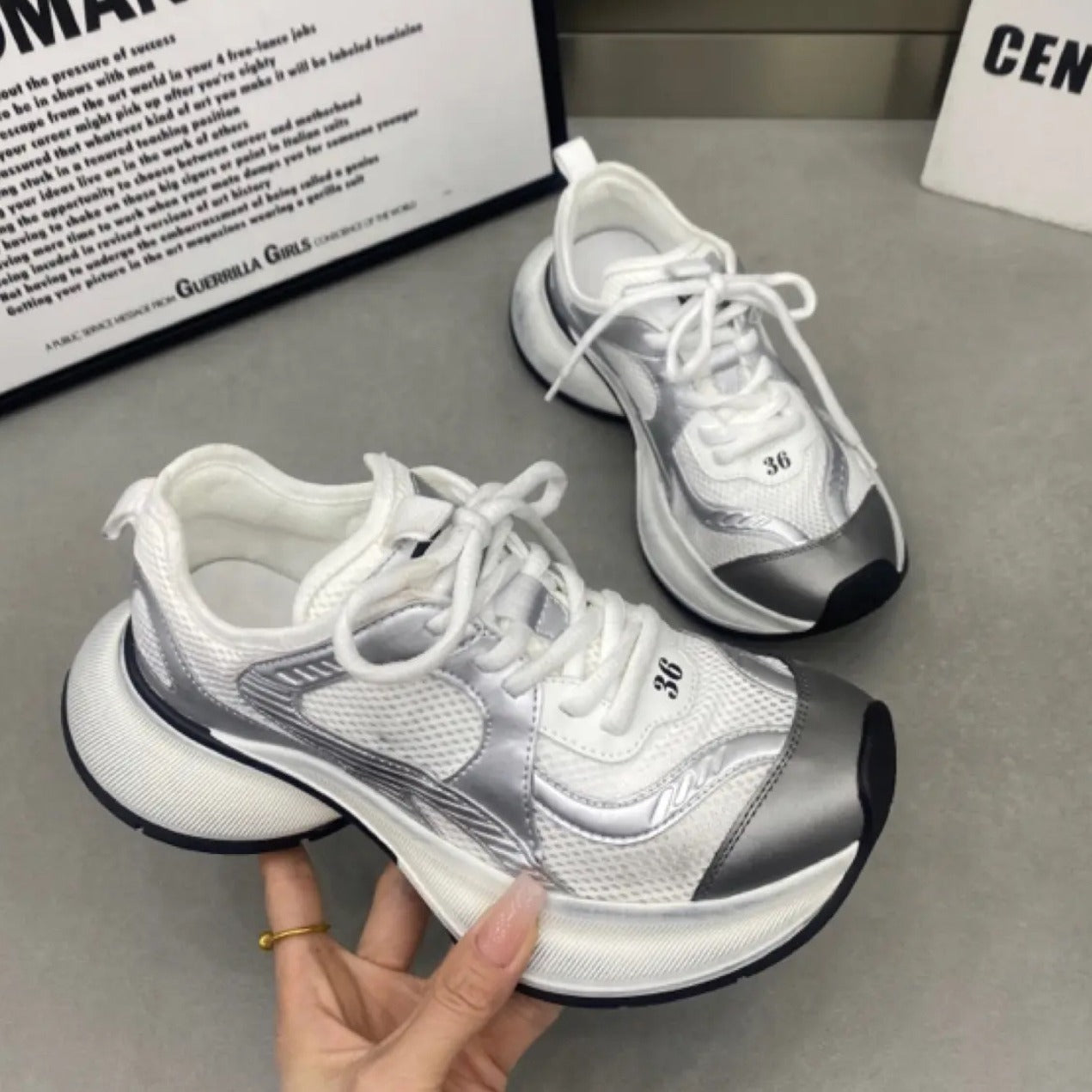 Women's Authentic Clunky Mesh Breathable Platform Running Sneakers