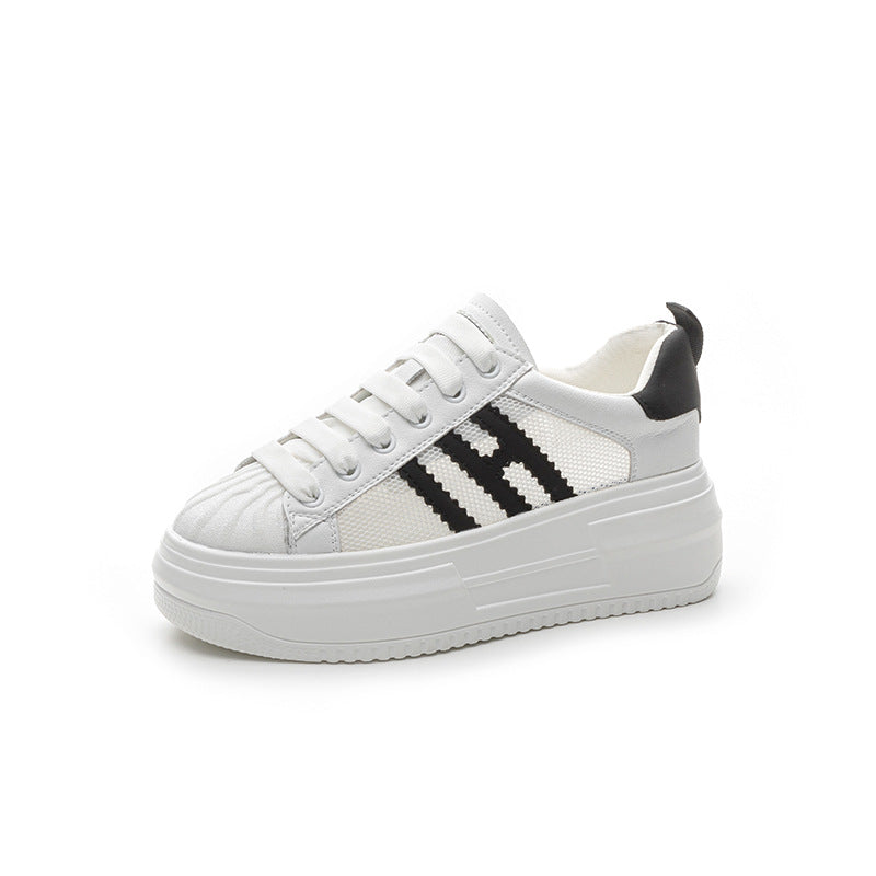 Women's White Thick Bottom Height Increasing Small Casual Shoes