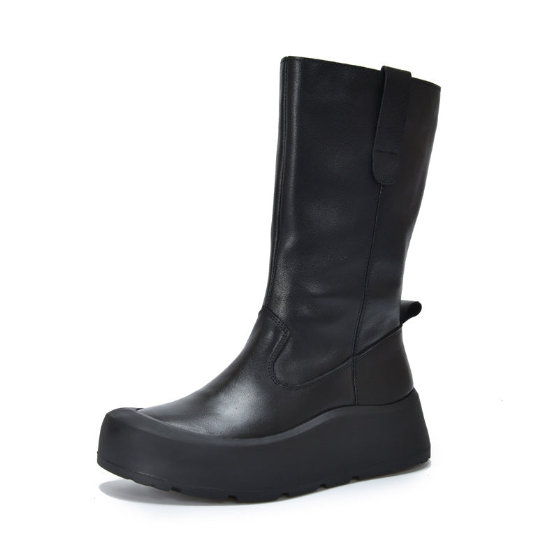 Women's Full Top Layer Cowhide Mid Genuine Boots