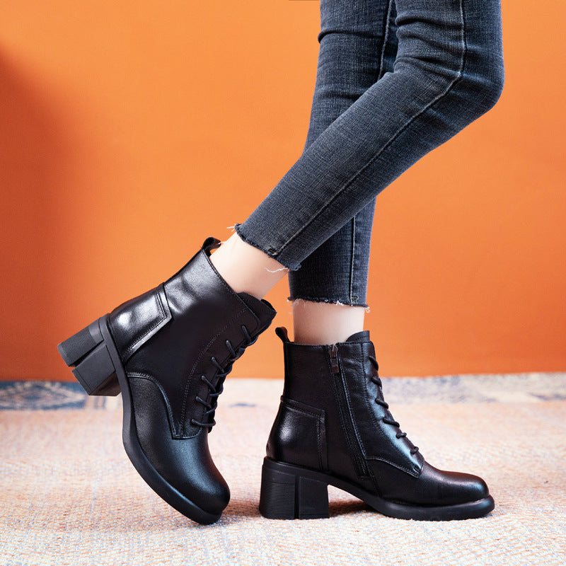 Women's Autumn Wedge Short Retro Round Toe Boots
