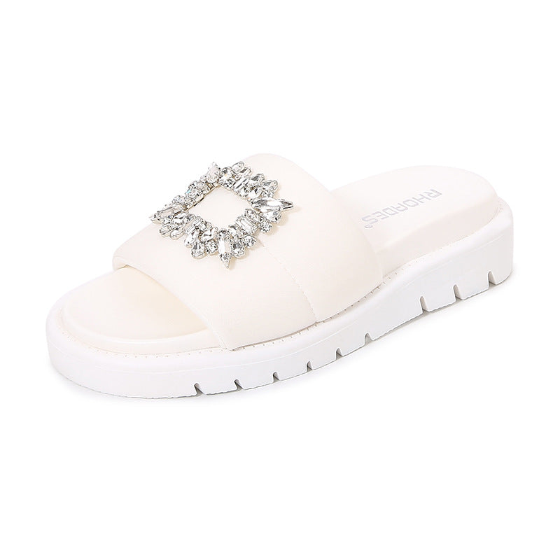 Women's Flat Fashion Drill Buckle Lightweight Slip-on Loafers