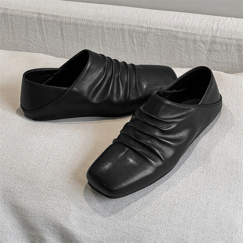 Square Head Derby Closed Toe High Sense Leather Shoes