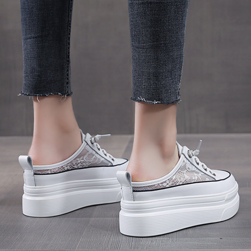 Women's Platform Muffin Lace Mesh Height Increasing Insole Slippers