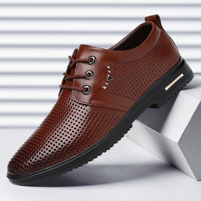 Men's Soft Cowhide Breathable Bottom Green Business Leather Shoes