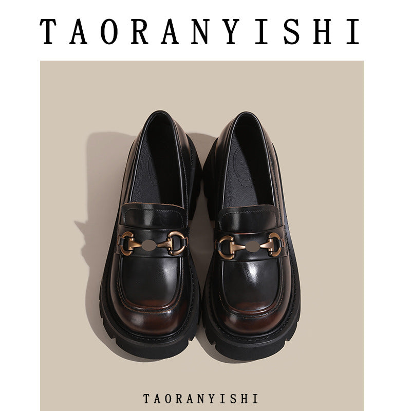 Height Increasing Insole Platform Female Retro Leather Shoes