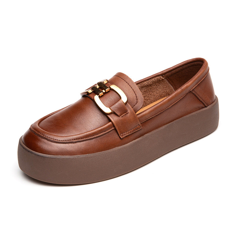 Women's First Layer Cowhide Rubber Flat Bottom Loafers
