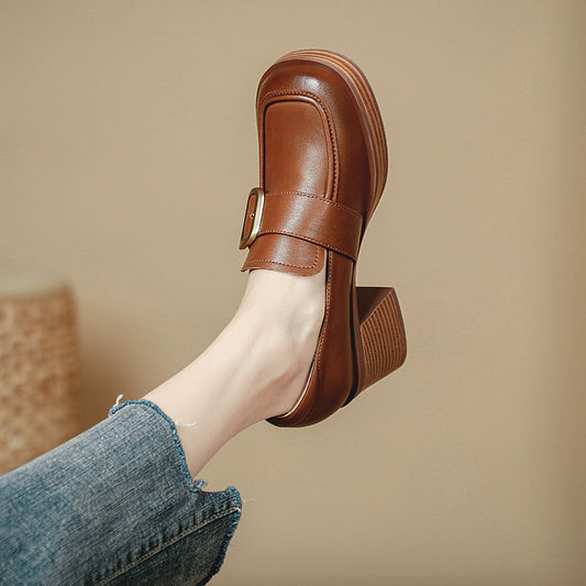Women's Chunky Pumps Vintage Buckle High-cut Authentic Loafers